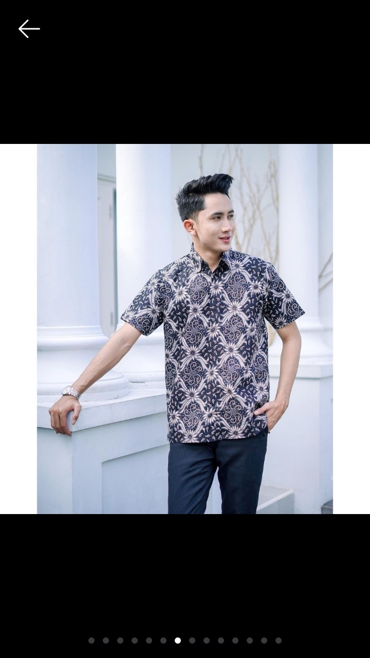 Benang Raja Hem Batik Pria Lengan Pendek Motif Teratai Kotak