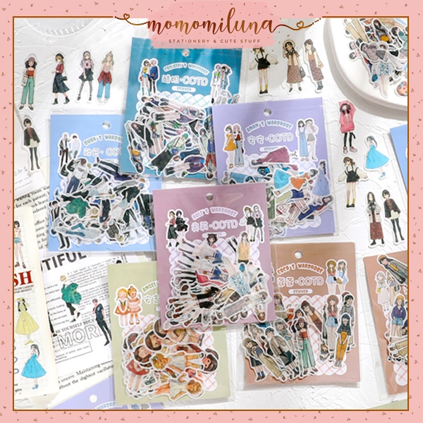 

1 set 40 pcs wardrobe ootd fashion outfit sticker boy and girl stiker deco jurnal scrapbook diy journaling kits cute MK1303