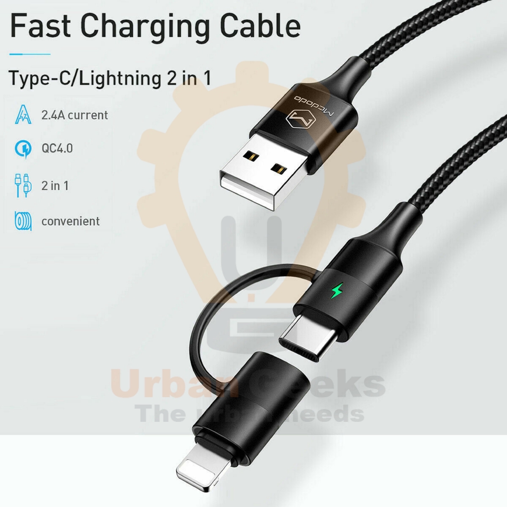 Mcdodo Cable 2 in 1 Type C dan lightning QC 4.0 Quick Charge 2.4A 1,2m