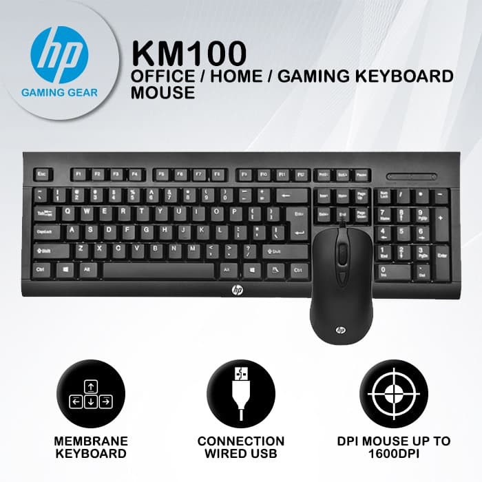 Keyboard Mouse HP KM100 - Combo Keyboard Mouse Gaming KM100 - Resmi