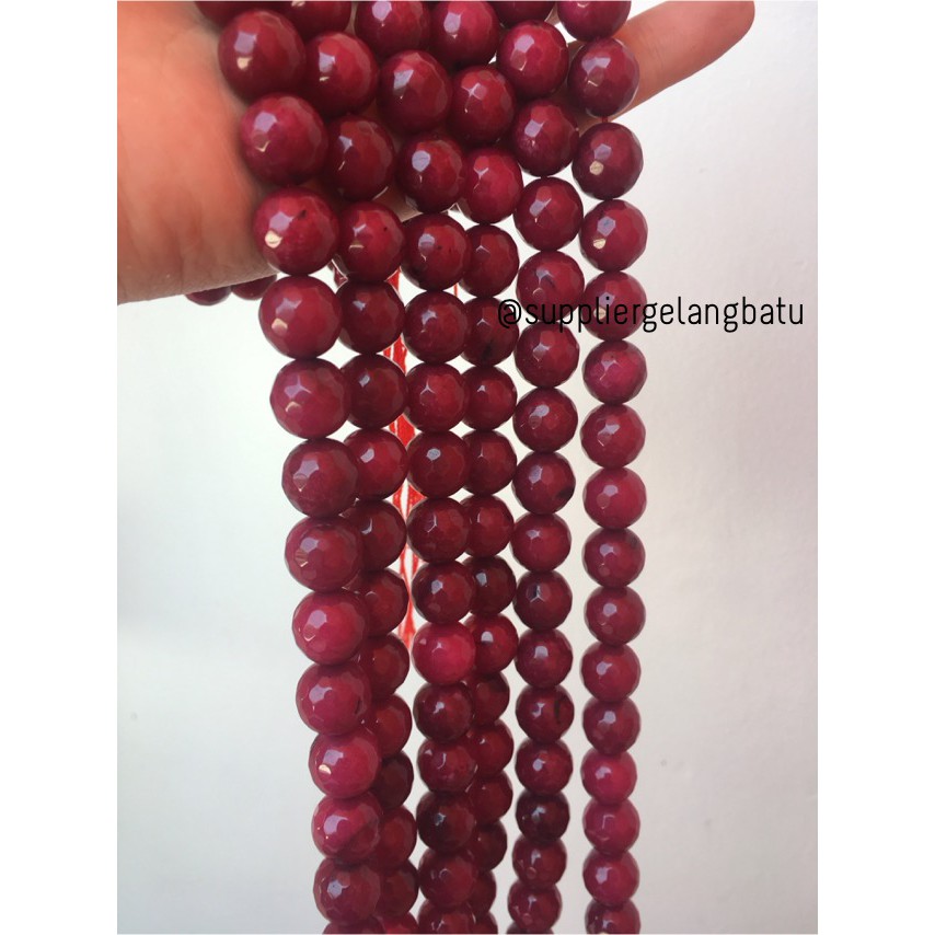 batu alam red RUBY FACETED BEADS 12mm cutting agate merah maroon rare bahan gelang kalung batuan