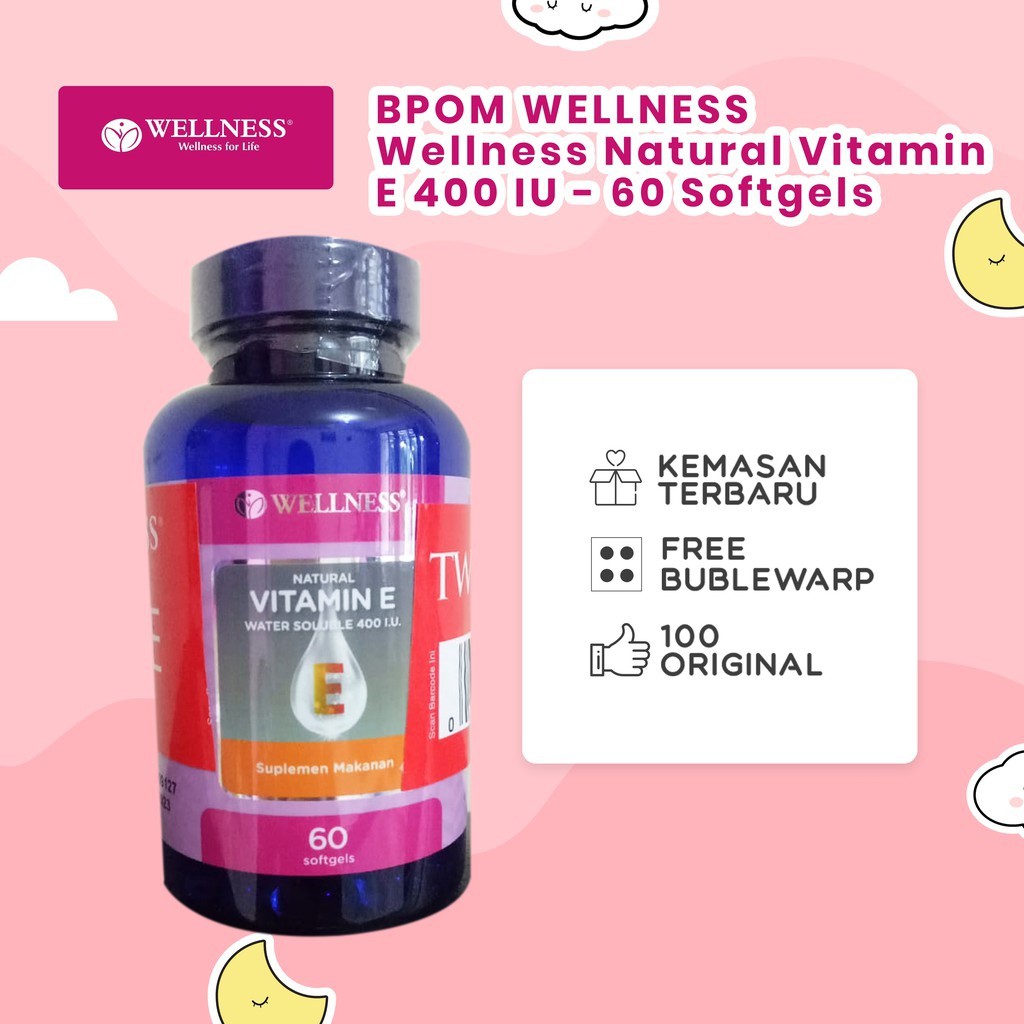 WELLNESS NATURAL VITAMIN E 400 IU 400IU Antioxidant Daya Tahan Tubuh Jantung Anti Aging 60 Softgel - ASLI BPOM