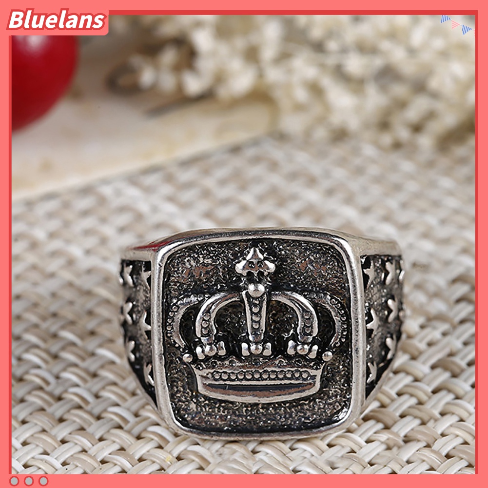 Cincin Jari Bentuk Mahkota Lapis Silver Bahan Alloy Gaya Retro Untuk Pria