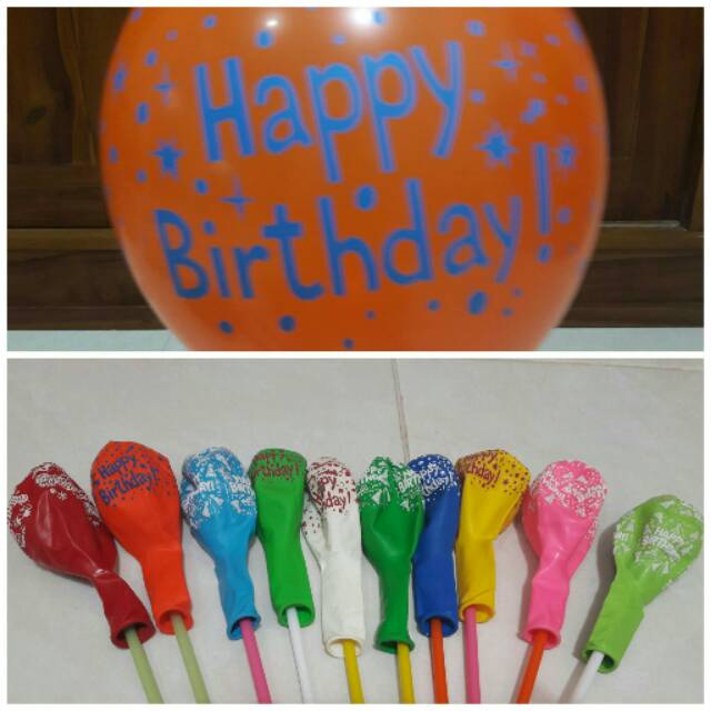 BALON LATEX PRINT HAPPY BIRTHDAY + STIK