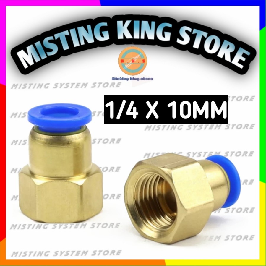 FITTING PNEUMATIC 1/4 X 10MM FEMALE 12.7MM SLIP LOCK SELANG PU 10 MM