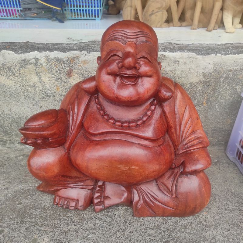 PATUNG HAPPY BUDHA DUDUK /PATUNG PEKONG DARI KAYU SWAR