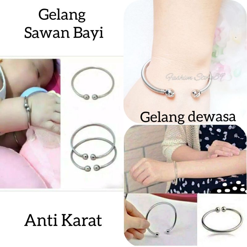 Gelang Monel Anak Dewasa Antikarat gelang Bangle Sawan bayi anak bangle Dewasa Pria Wanita polos lilit peluru palu Antikarat