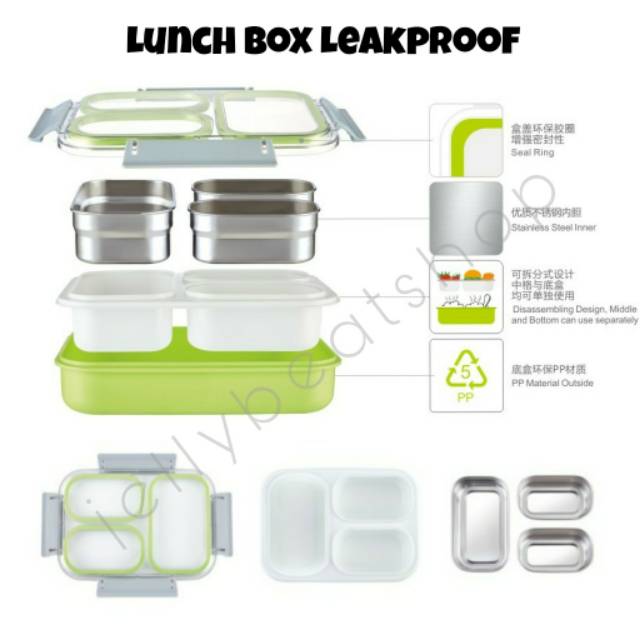 Tedemei Lunch Box Leakproof Stainless Steel Kotak Makan Sekat Anti Tumpah