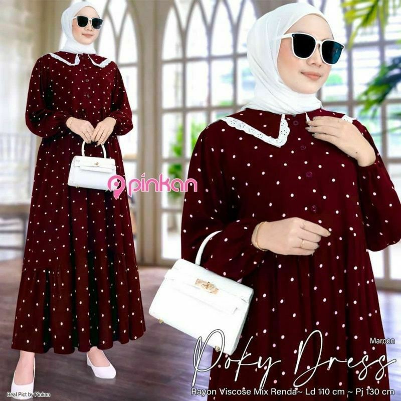 Gamis Terbaru Pocky Midi Rempel Rayon Premium Dress Wanita Polos Lengan Panjang Baju Wanita Busui Bigsize LD 110 cm