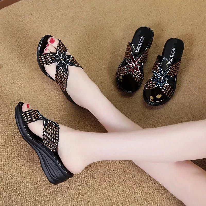 Sandal Wanita  Terbaru-Sandal Wedges Wanita Kekinian-Sandal Pesta Ibu ibu Kondangan