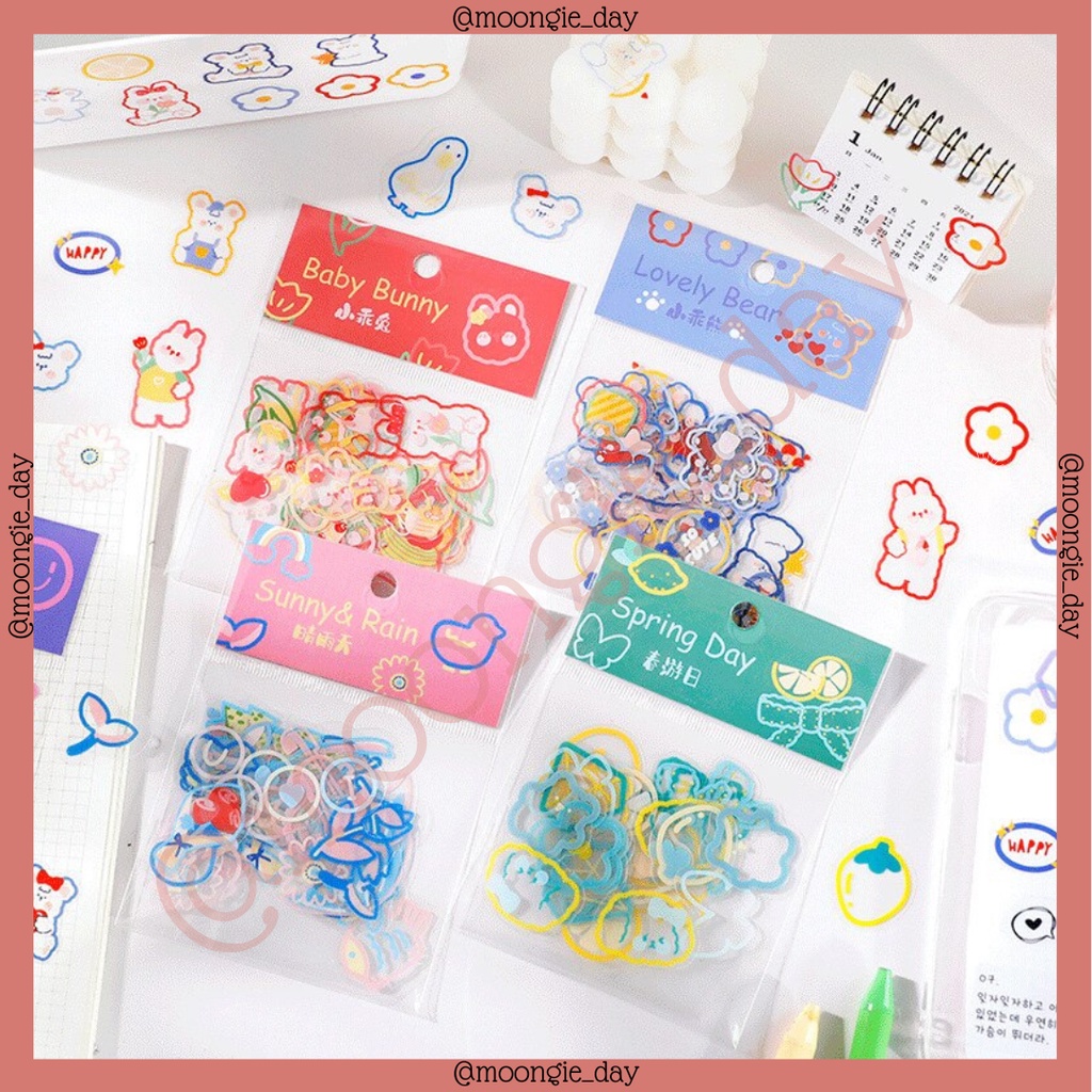 

45 PCS/BAG STIKER KPVC TRANSPARAN TEMA PET PARK LOVELY SUMER BEAR SMILE BULLET JURNAL DIY DIARY POLAOID DECO LUCU MURAH