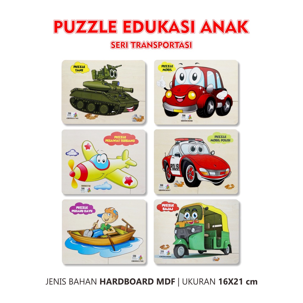Puzzle Kayu Murah Mainan Edukasi Untuk Anak Obral Puzzle Transportasi Mobil Polisi Bajaj PB