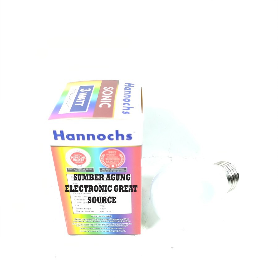 Hannochs Lampu LED Sonic 3W Cahaya Putih Garansi Bergaransi 1Tahun