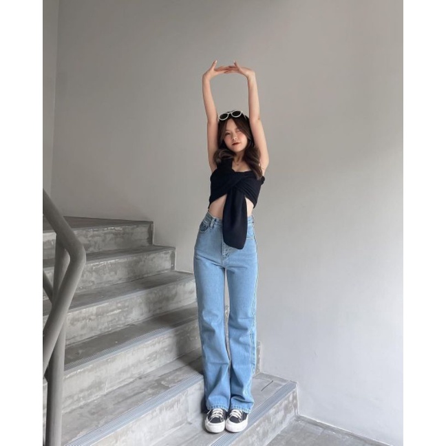 (27-30) LIGHT BLUE HW STRETCHY LOOSE JEANS / BIRU MUDA CELANA HW STRETCH LOOSE JEANS / CELANA HIGHWAIST LOOSE JEANS WANITA CEWEK