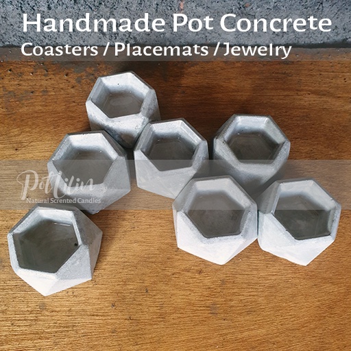 POTLILIN Pot Mini Semen Hexagonal Handmade Pot Tanaman Beton Aesthetic Minimalis Dekorasi Meja Souve