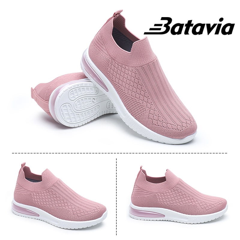 Batavia GROSIR sepatu kanvas wanita rajut sepatu wanita  sepatu tanpa tali hitam Sepatu Wanita Sport Women Sneakers Q4