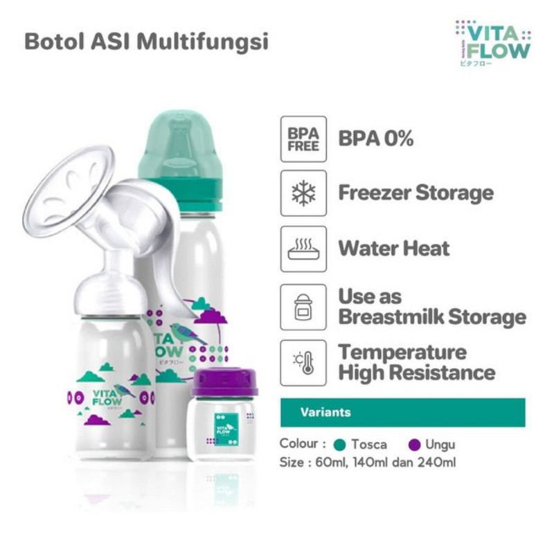 Vitaflow Botol ASI 3 in 1 PP 60ml Newborn Package 8 pcs