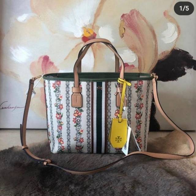 Tory burch gemini canvas floral tote
