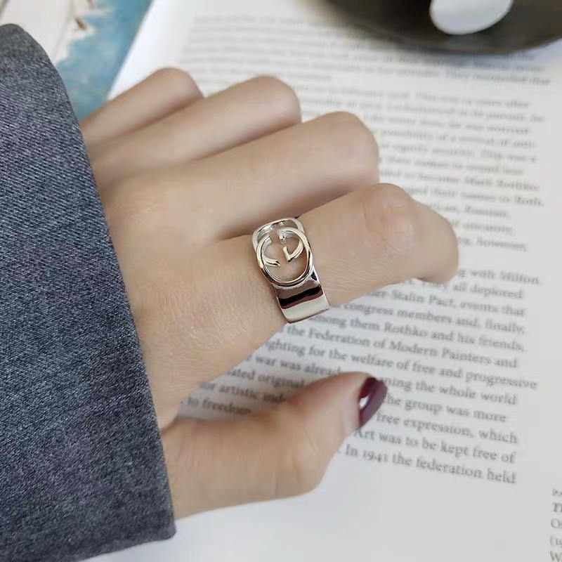 Cincin Gaya Desain G Ganda Waktu Retro Terbuka Unik Sederhana Pria Wanita Surat Ring Cincin