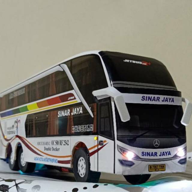 miniatur Bus bis /mainan bus bis Sinar jaya double decker + Lampu