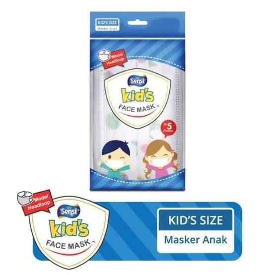 MASKER SENSI KIDS FACE MASK HEADLOOP 5's / MASKER SENSI ANAK ISI 5