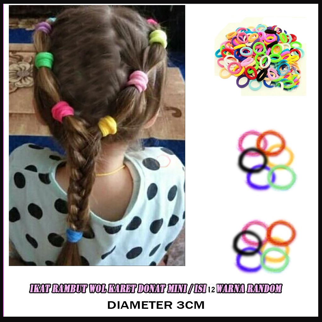 48 pcs Ikat Rambut Woll Karet Bisa ecer &amp; grosir / Ikat Rambut Anak anak benang woll karet Colour