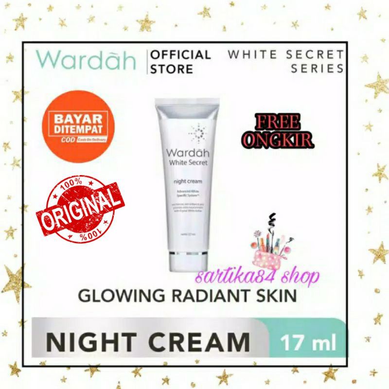 Wardah White Secret Night Cream 17 ml PELEMBAB PEMUTIH WAJAH GLOWING CREAM MALAM