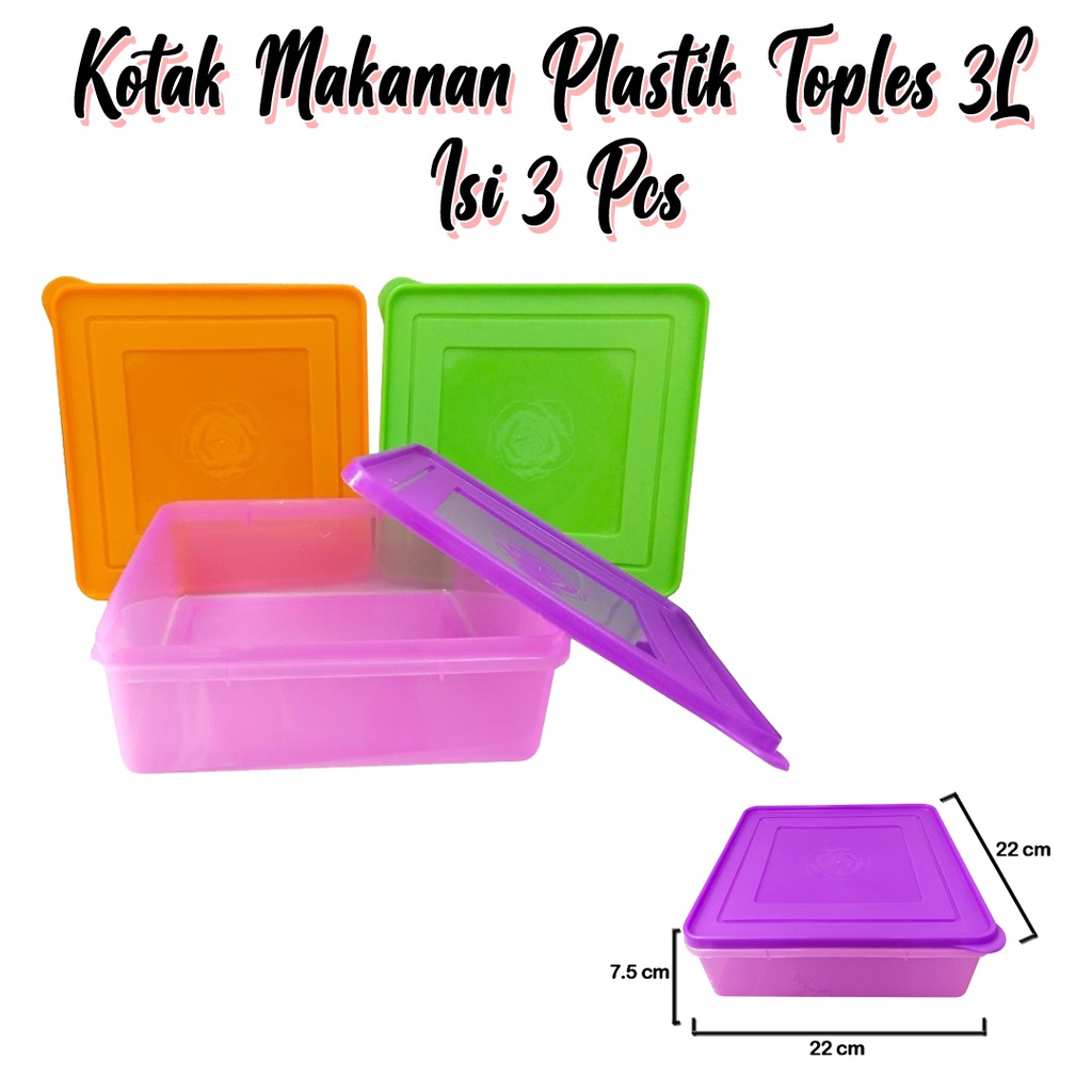 Kotak Makanan Kue Donat Plastik Toples 3L Isi 3 Pcs / Food Container Box - Warna Bron
