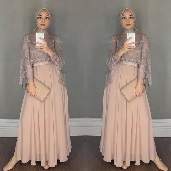 BAJU GAMIS WANITA TERBARU GAMIS PESTA BROKAT MOCCA