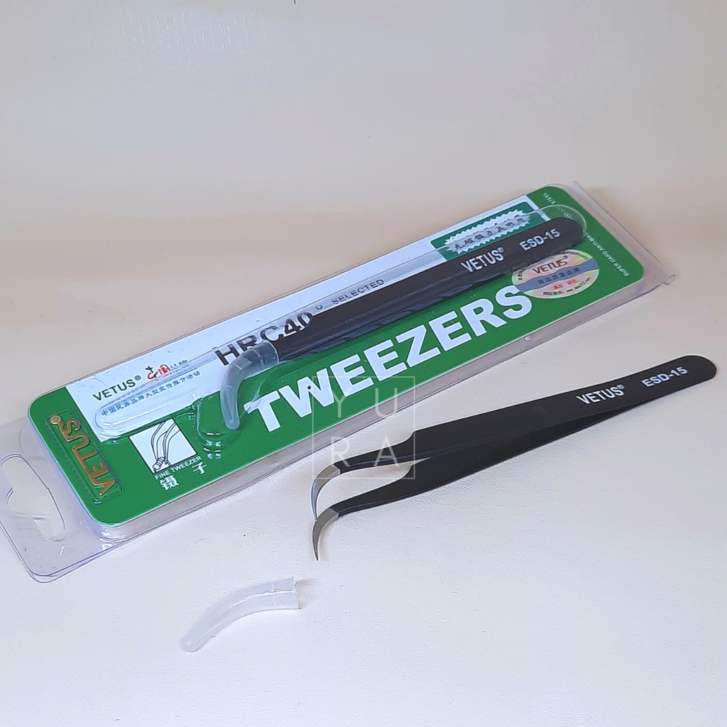 Tweezer vetus Hitam / Pinset BLACK For Eyelash Extention ORIGINAL lurus dan bengkok