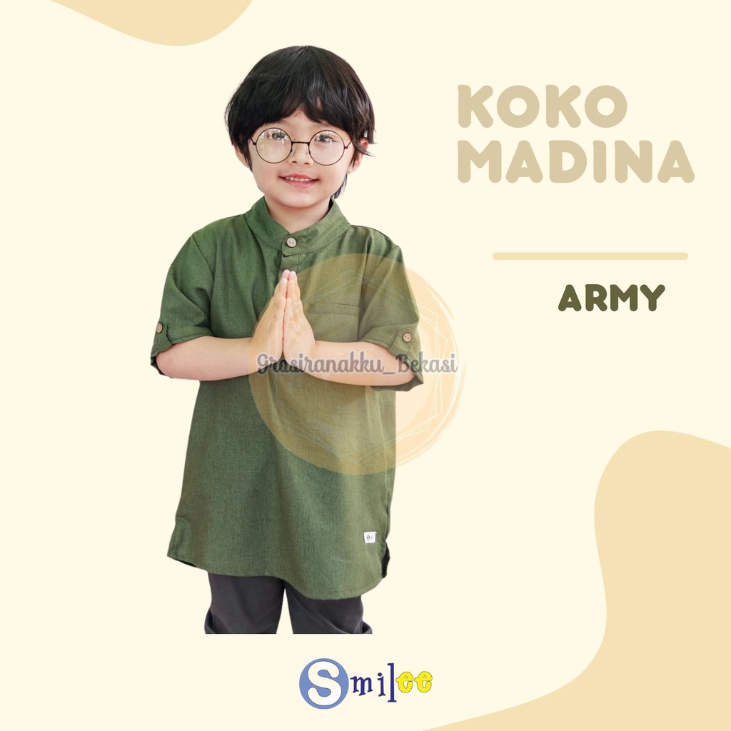 Koko Anak Madina Smilee Hijau Army Size 1-5Th