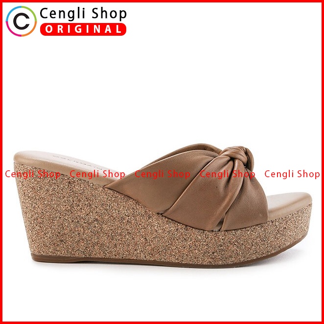 SANDAL WEDGES KULIT OBERMAIN WANITA ORIGINAL ASLI TERBARU COKLAT OW01