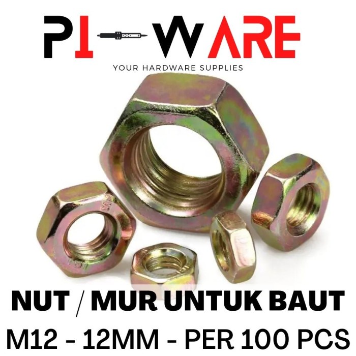 Per Bungkus Isi 100 Pcs Mur Hex Nut Untuk Baut M12 12mm 12 mm