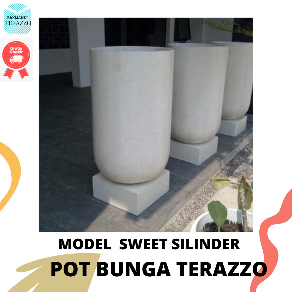 BAKMANDI TERAZZO/ POT SWEET SILINDER| POT TERASO MURAH| POT TERASO KERAMIK| PUTIH