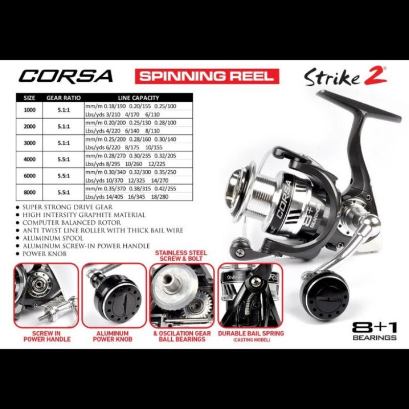 [COD] Reel Strike 2 CORSA | Power Handle | Spinning Reel | Pilih Ukuran