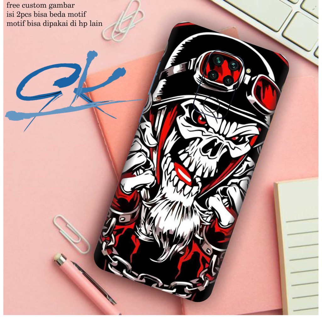 garskin hp redmi note 9 motif skull isi 2pcs bisa beda motif - free custom gambar