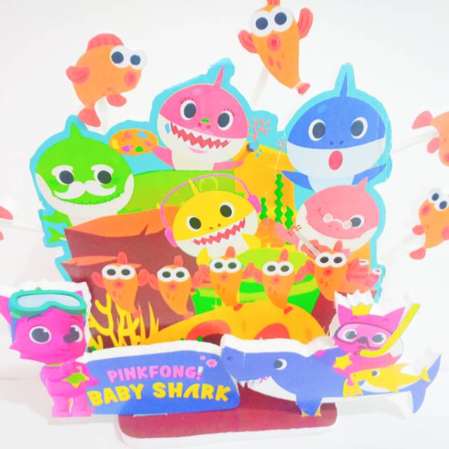 Topper Cake Tema Baby Shark Background Kue Tart