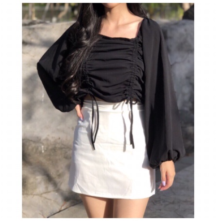 Big Size MABELLE Sabrina Wanita/Baju Atasan Sabrina Korean Crop Top Blouse Lilac Kerut/Serut Jumbo