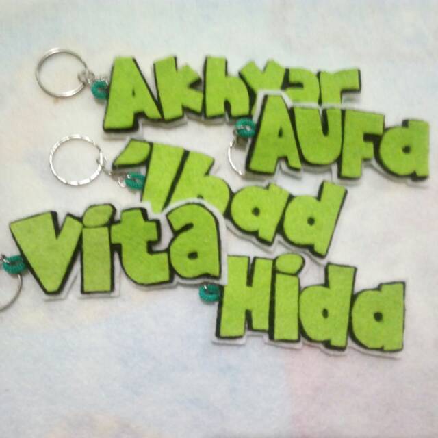 Gantungan kunci nama flanel / ganci nama flanel /