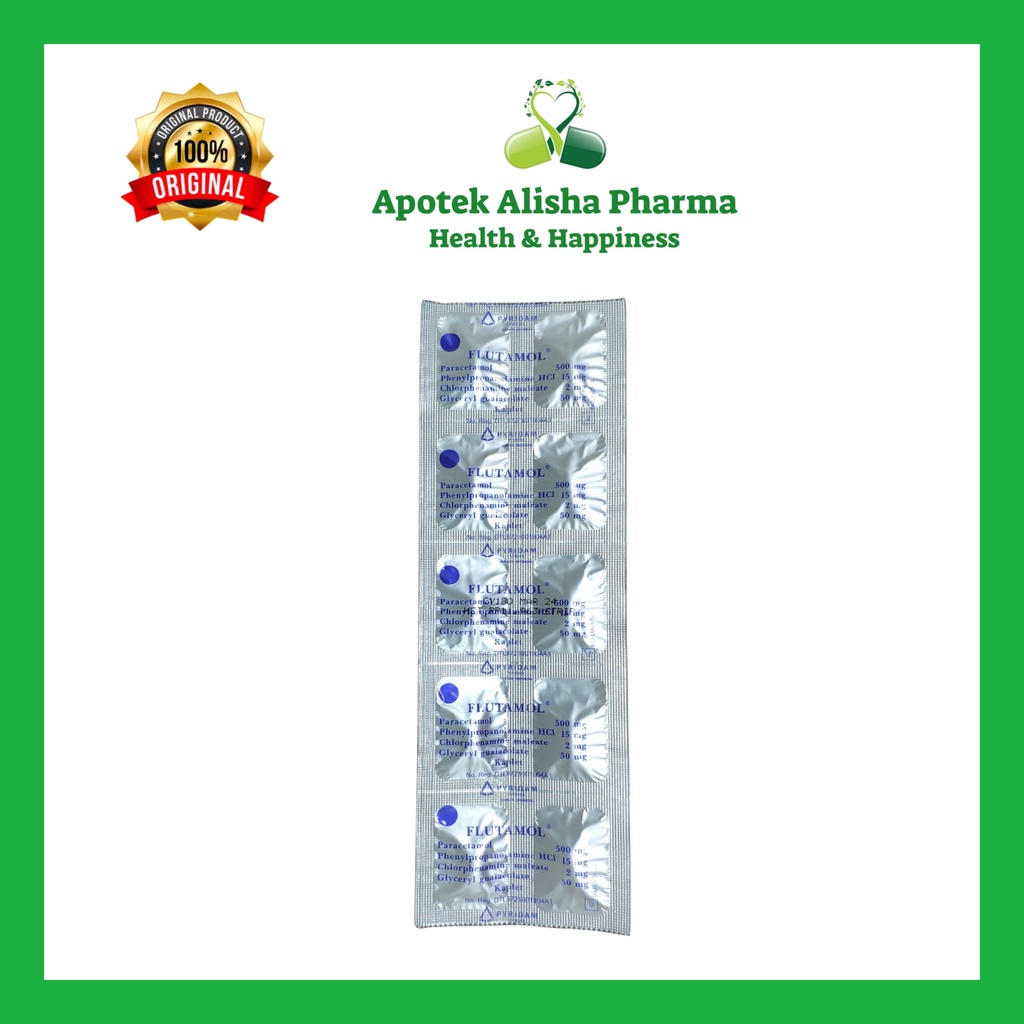 FLUTAMOL Strip isi 10 Tablet - Paracetamol Obat Demam Flu / Pilek Disertai Batuk Plutamol