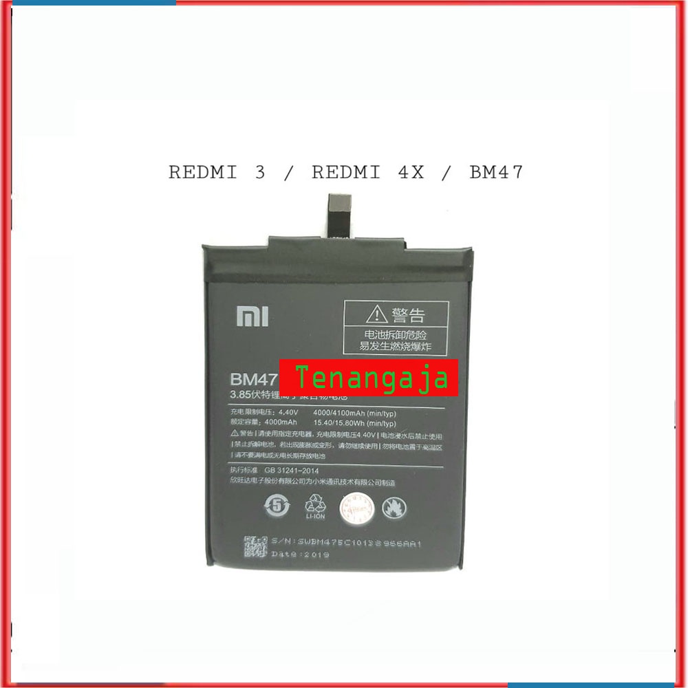 Baterai Redmi 3 3S 4X BM47 Battery Batere Xiaomi