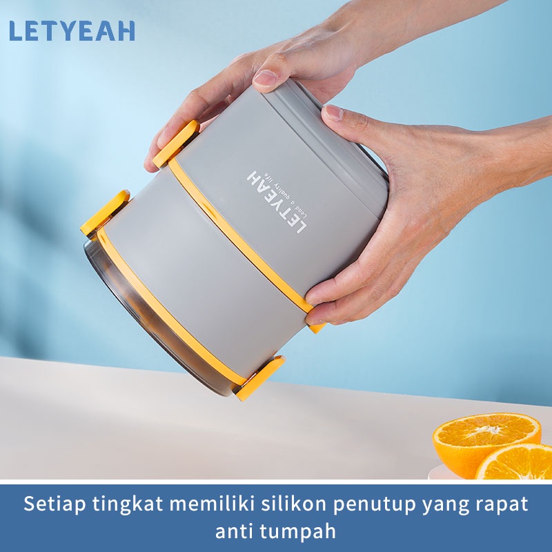 letyeah kotak makan anti tumpah 1600ml / lunch box 2 susun portabel / free sendok