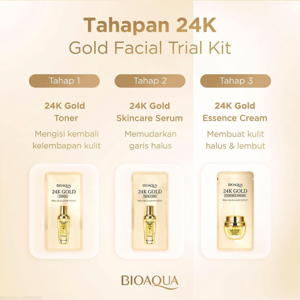 BIOAQUA 24K GOLD SKINCARE BODY WASH/FACIAL CLEANSER/ESSENCE CREAM/TONER/TRIAL KIT 24K GOLD BIOAQUA ORIGINAL BPOM APPROVED