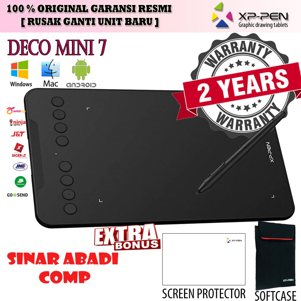 XP Pen Deco mini 7 Graphick Pen Tablet 8192 press level garansi 2 thn bonus lengkap