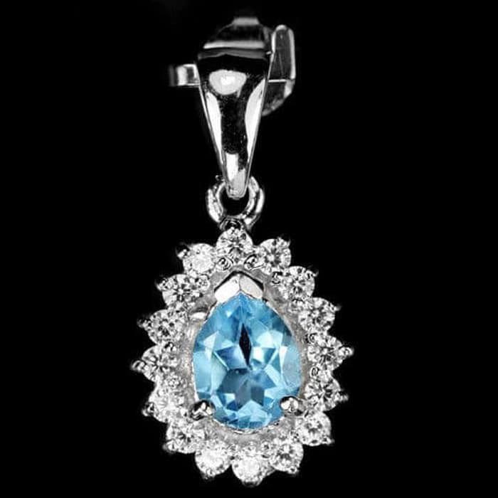 LIONTIN WANITA NATURAL SWISS BLUE TOPAZ PEAR & WHITE CZ STERLING 925