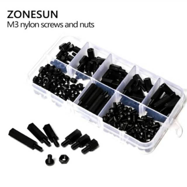 M3 Nylon Spacer Hex Screw nuts Box Set Standoff Baut Komponen PCB