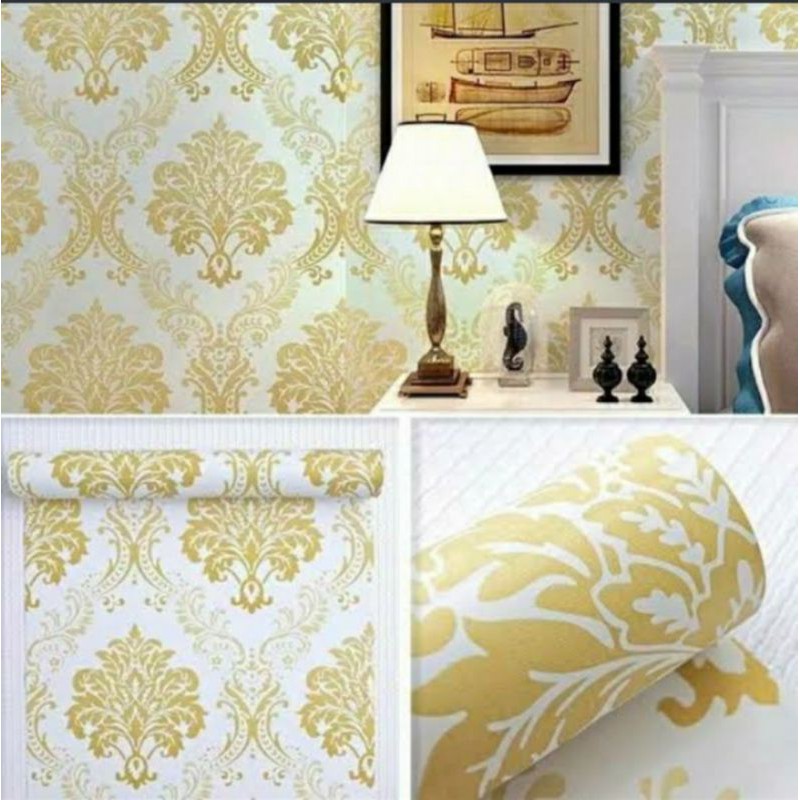 Wallpaper stiker dinding motif batik gold