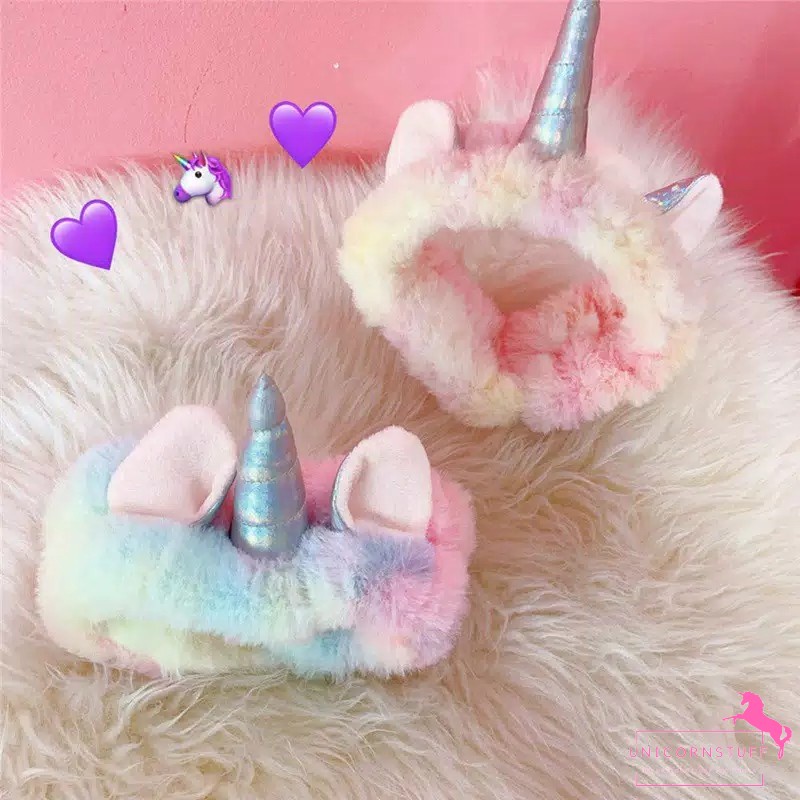 Sandal Tidur Slippers Flip Flop Selop Unicorn Bulu Kamar Anak Halus Perempuan Cewek Rainbow Kado Ulang Tahun Birthday Penutup Mata Plush Bandana