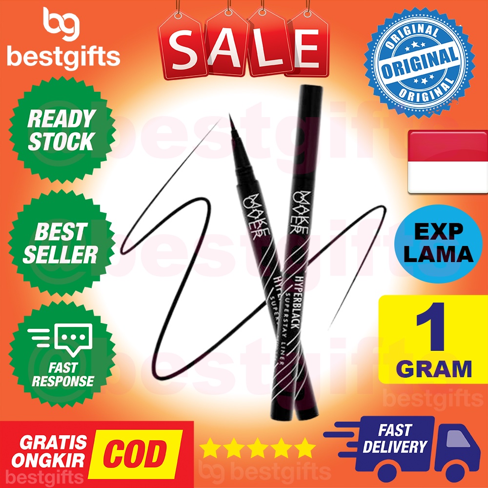 MAKEOVER MAKE OVER HYPERBLACK SUPERSTAY LINER BLACK EYELINER TIDAK LUNTUR EYE LINER HITAM 1 GRAM