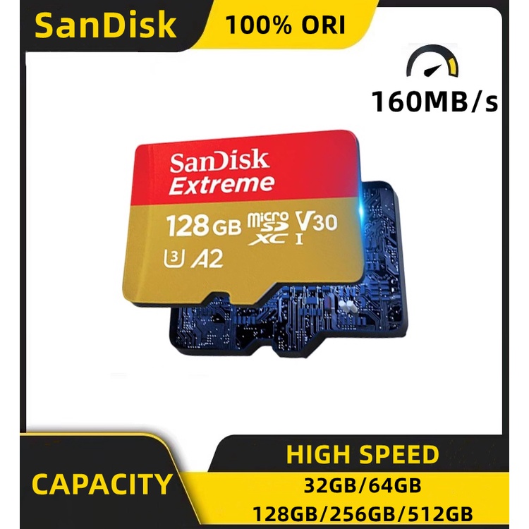 160MB/S Kartu Memori Sandisk Ultra Memory Card 32GB/64GB/128GB/256GB/512GB for MP3, MP4, mobile phones, camera(GOLD)